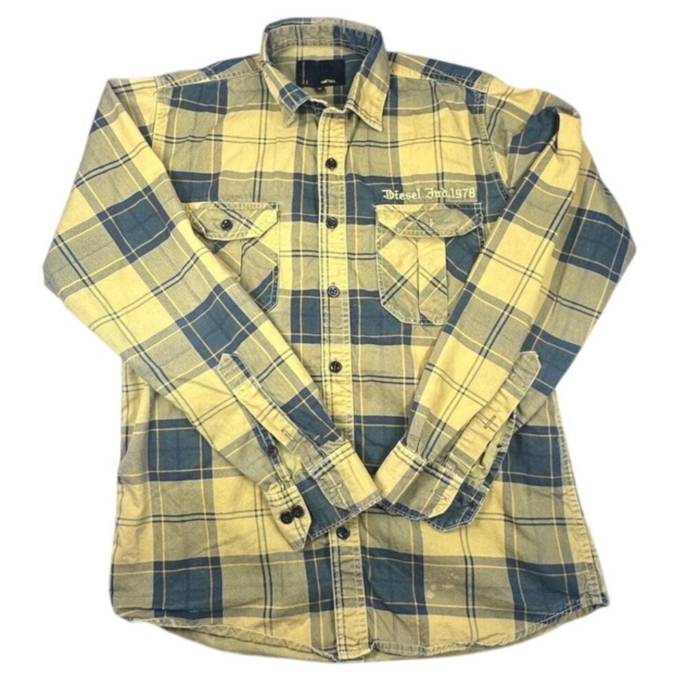 DIESEL Flannel Shirt Plaid Long Sleeve Button Down Embroidered Y2K